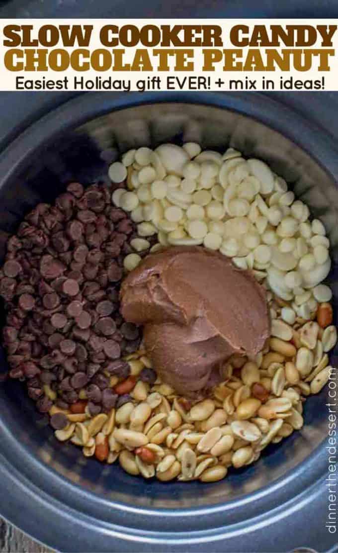 Slow Cooker Chocolate Peanut Candy made with just four ingredients is a perfectly easy holiday recipe that will make gifting even easier!