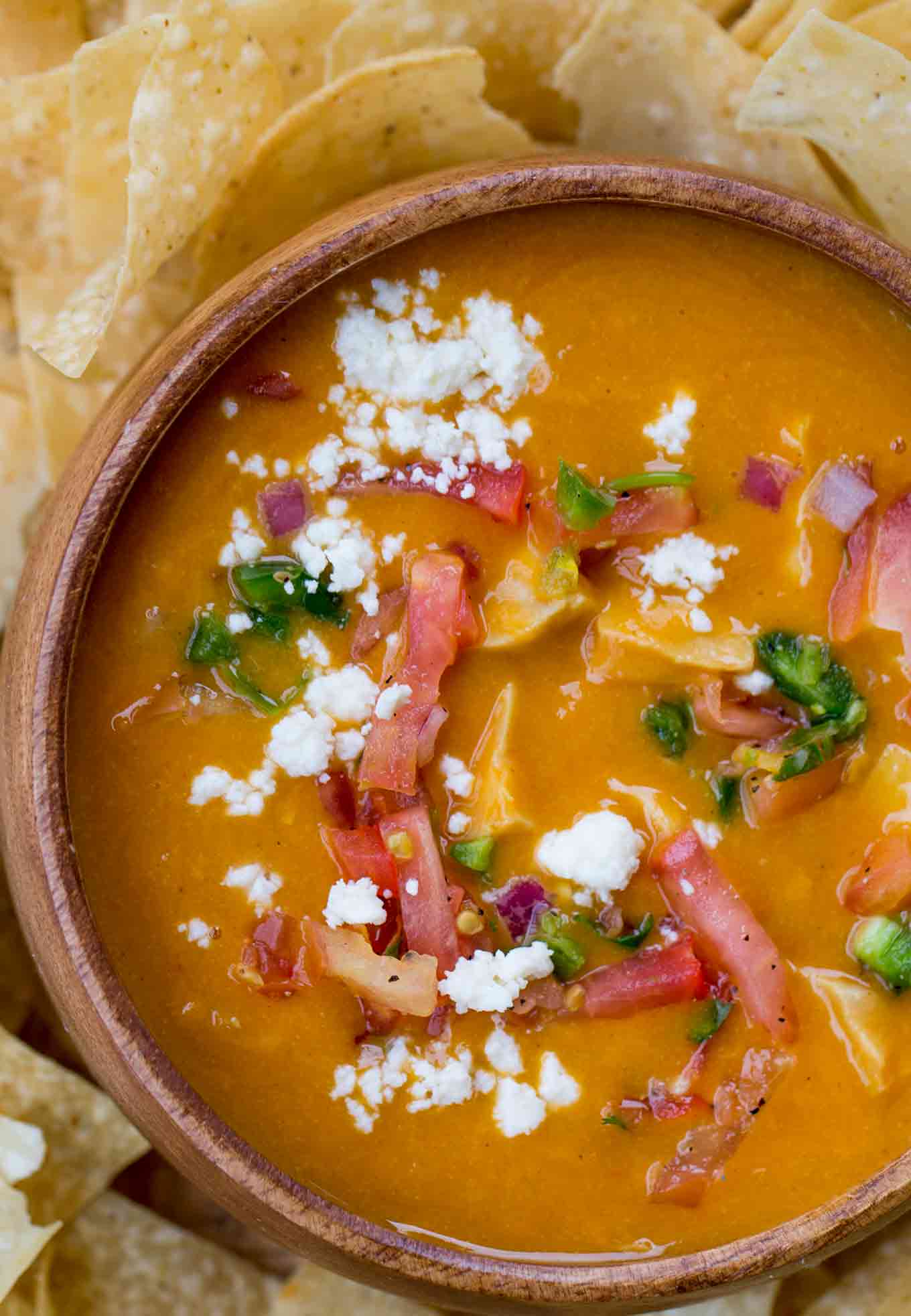 Chili's Chicken Enchilada Soup copycat is creamy, rich, slightly spicy and thick blended together and topped with chunks of chicken breast meat.