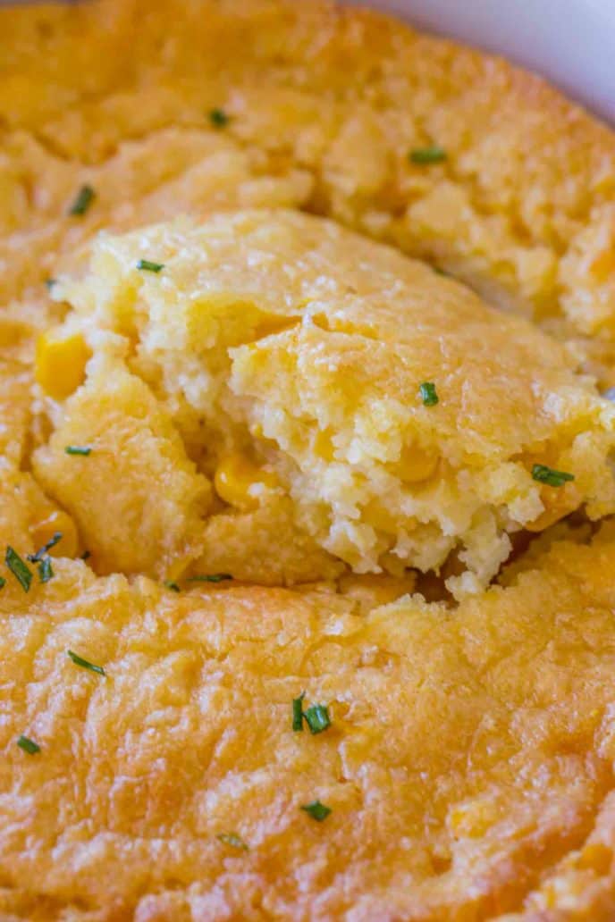 Corn Casserole being scooped.