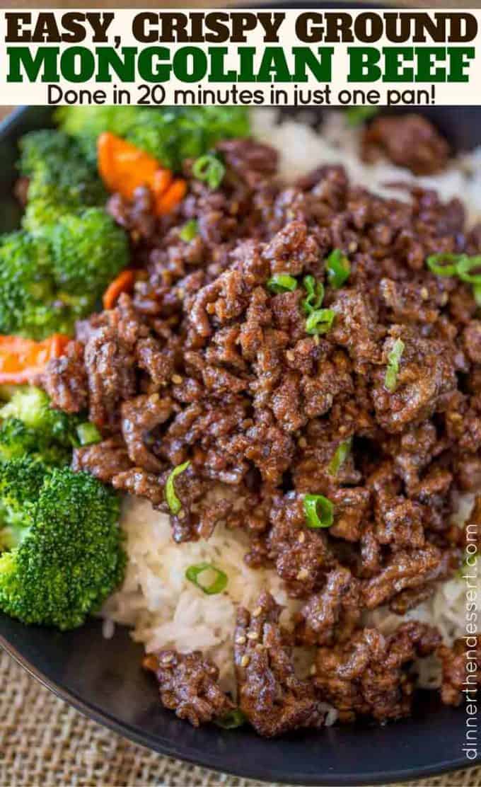 ground beef with broccoli and carrots over rice