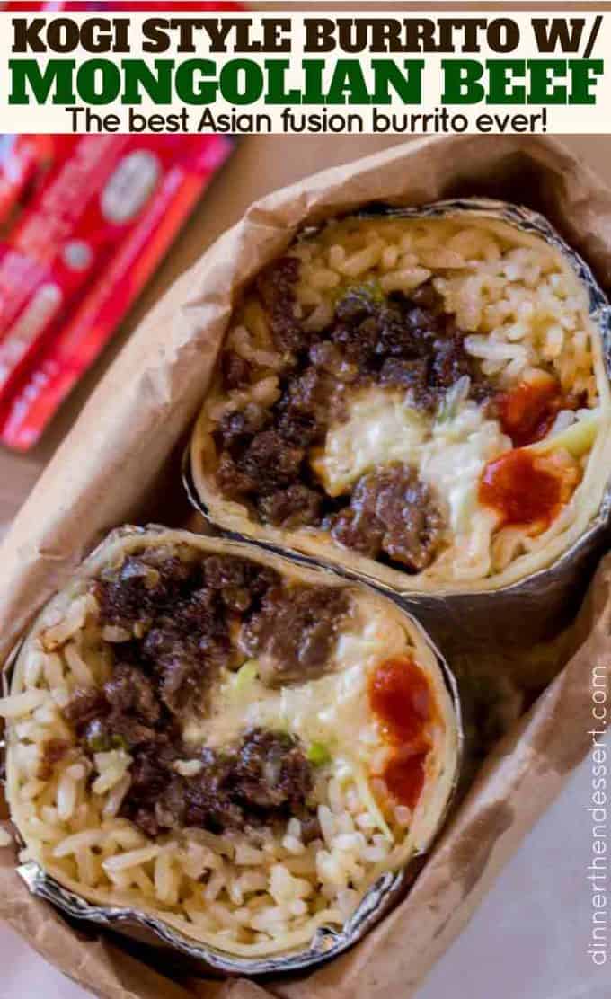 Ground Mongolian Beef in a burrito.