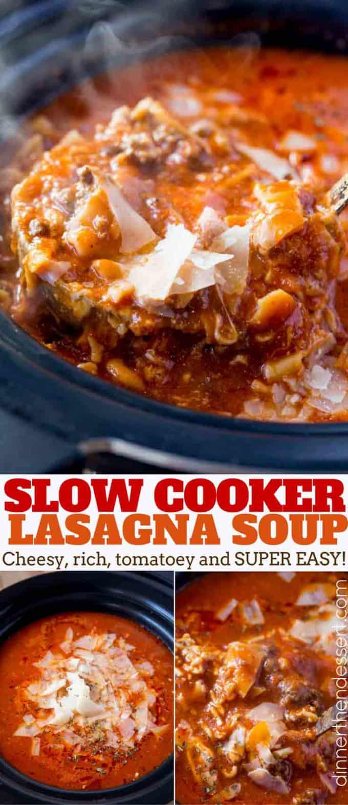 Slow Cooker Lasagna Soup with all the classic flavors of lasagna with all the warming flavors of soup. Just set it and forget it, serve with garlic bread!