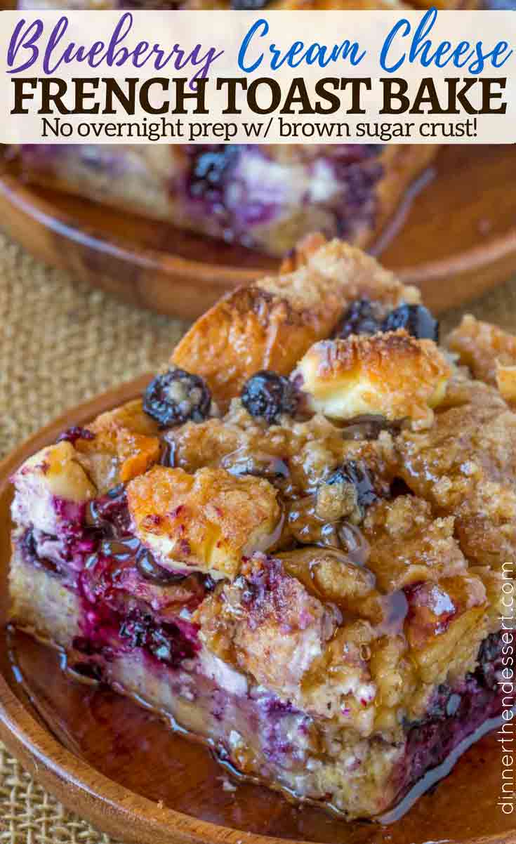 French toast casserole with blueberries on plate