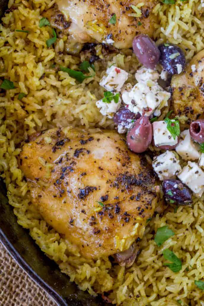 Chicken rice, olives and feta