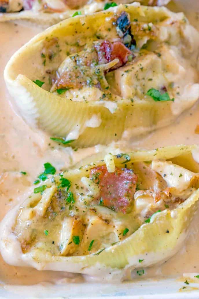 Stuffed shells with chicken and bacon