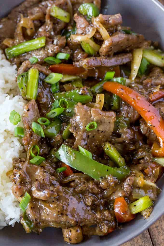 Chinese Takeout Black Pepper Steak and Rice
