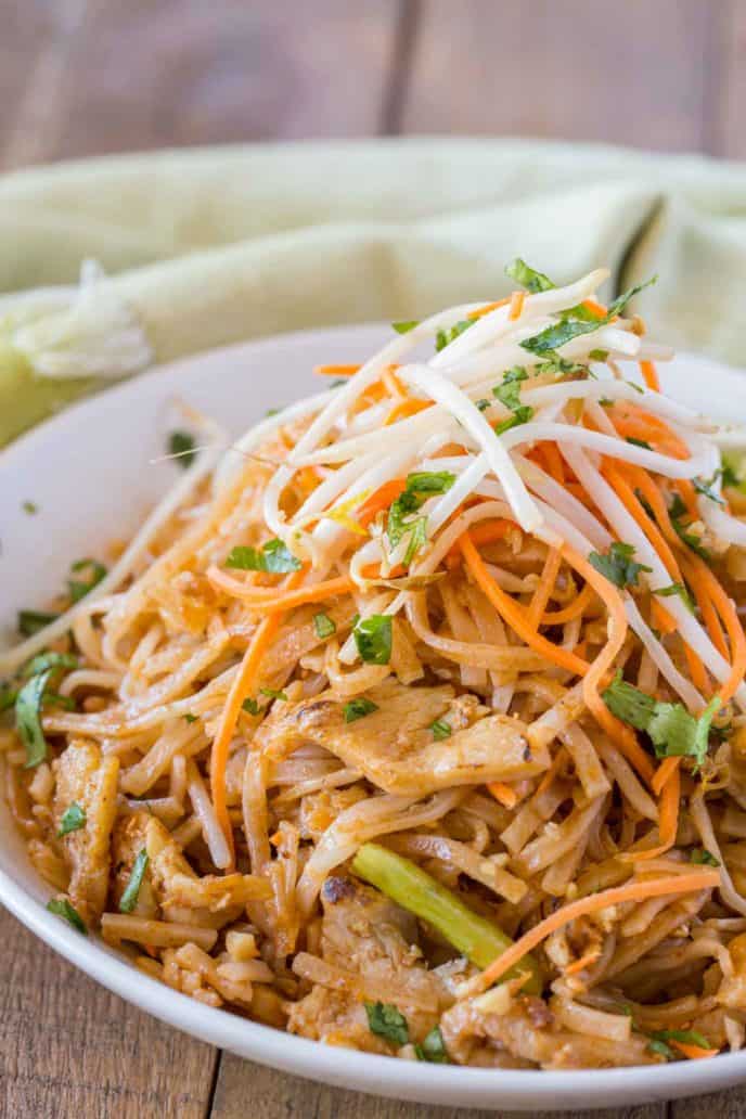Chicken Pad Thai in Bowl with Limes