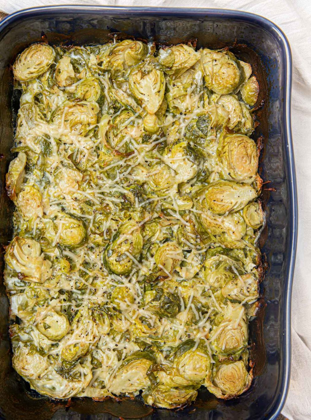 Brussels Sprouts Gratin in a dish