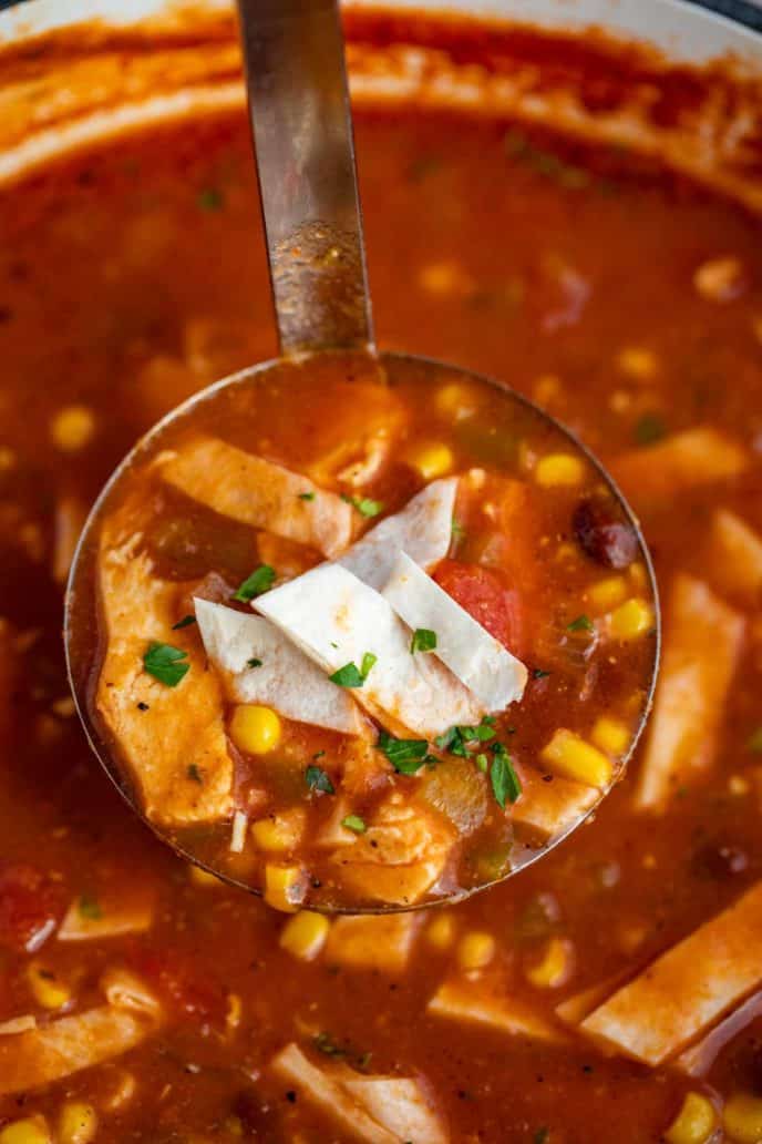 ladle of chicken tortilla soup