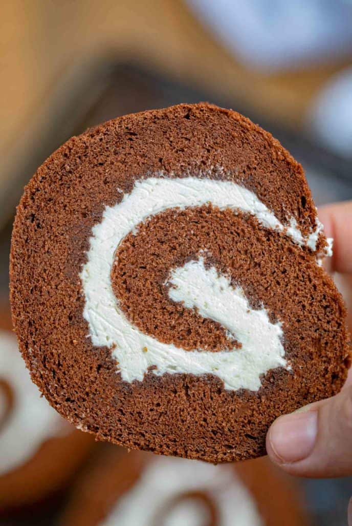 Chocolate Cake Swiss Roll with Whipped Cream Filling