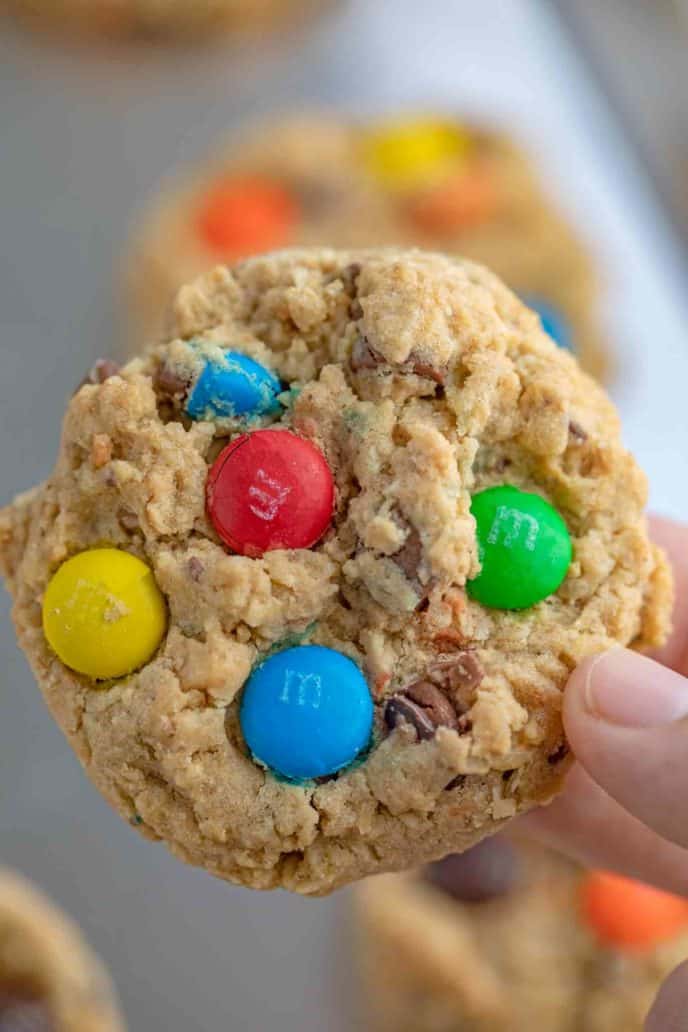 Monster Cookies with Peanut Butter, Oats, Chocolate Chips, and M&Ms