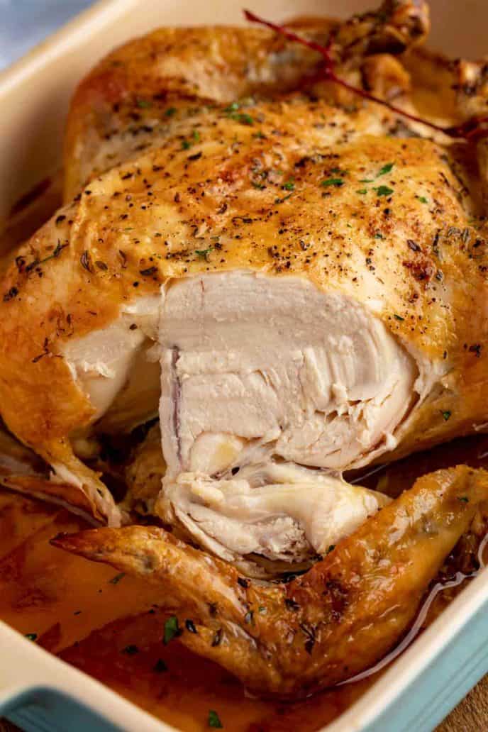 Sliced Roasted Chicken in pan