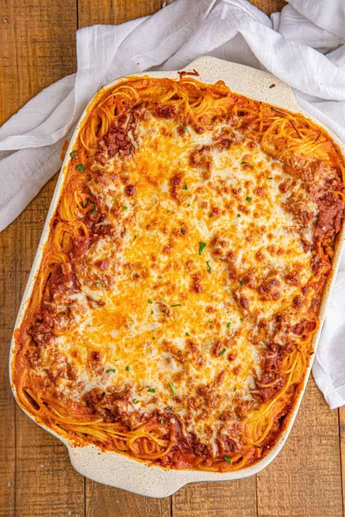 Pan of Beef Baked Spaghetti