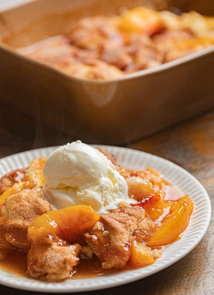 Souther Peach Cobbler on white plate
