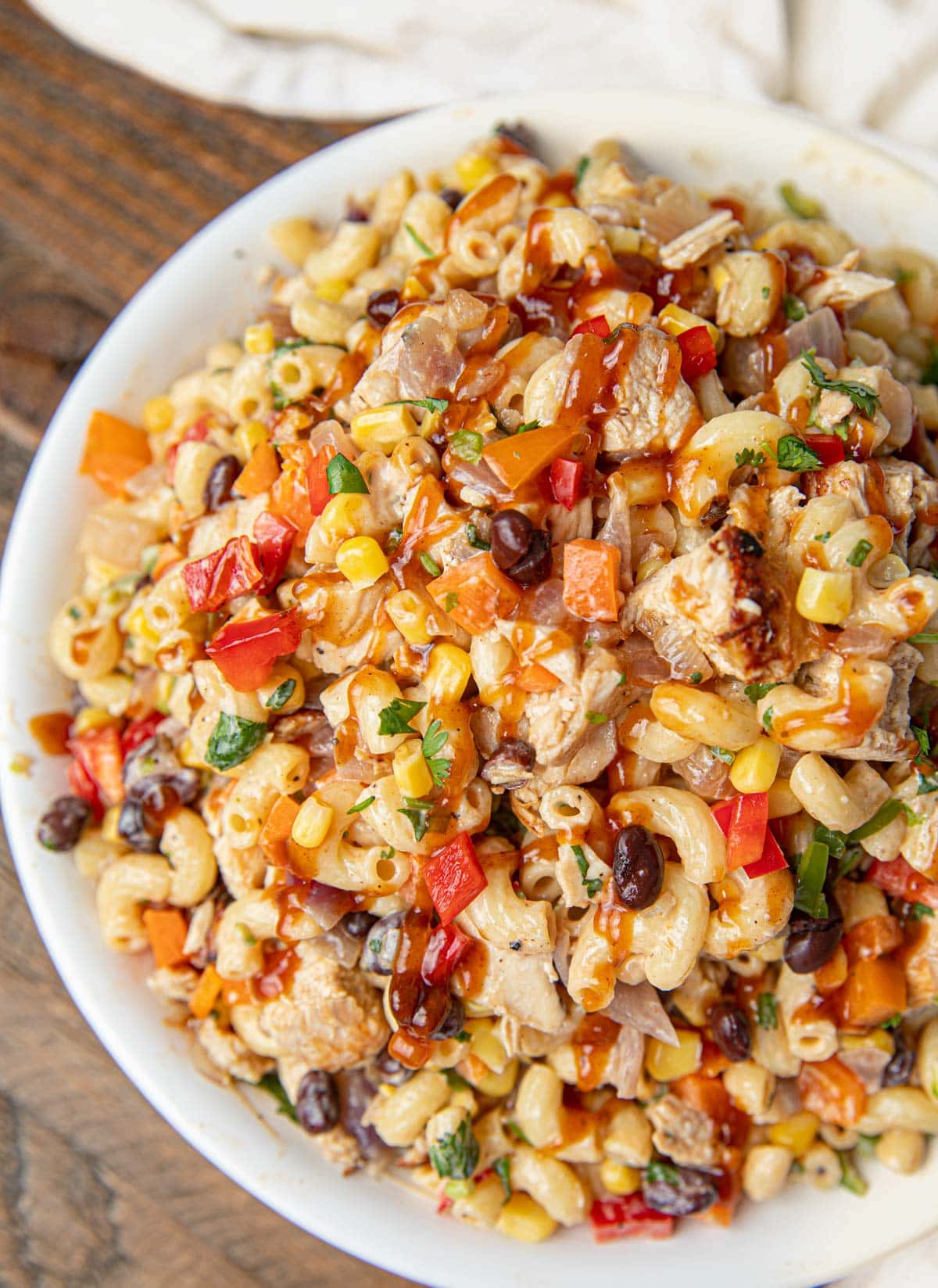 Chicken BBQ Pasta Salad with corn and black beans