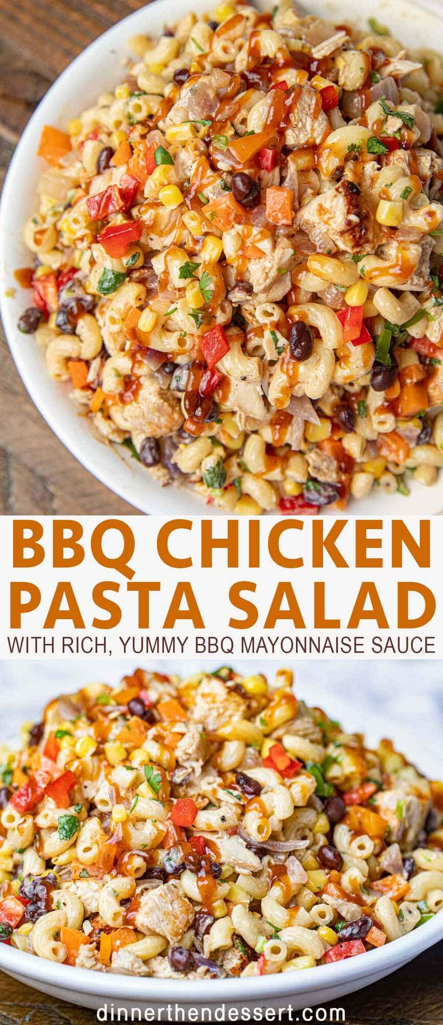 BBQ Chicken Pasta Salad with BBQ mayonnaise sauce