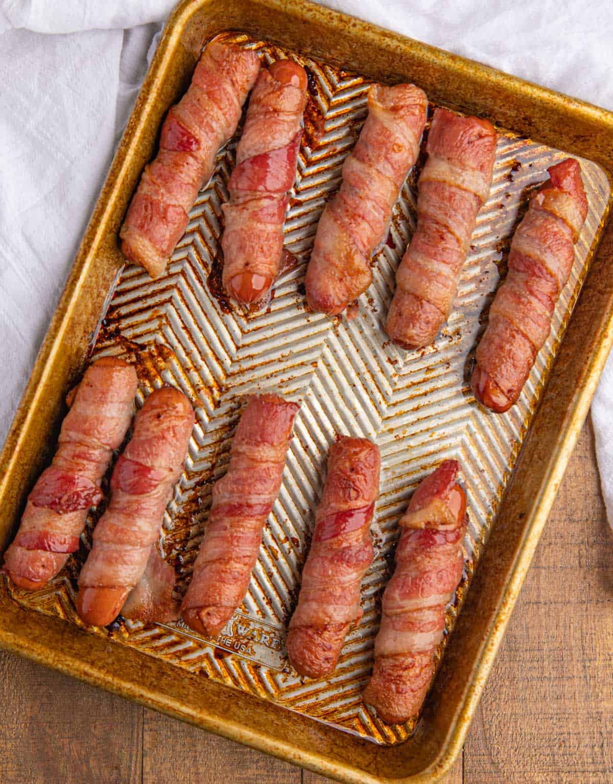 Bacon Wrapped Hot Dogs on Tray