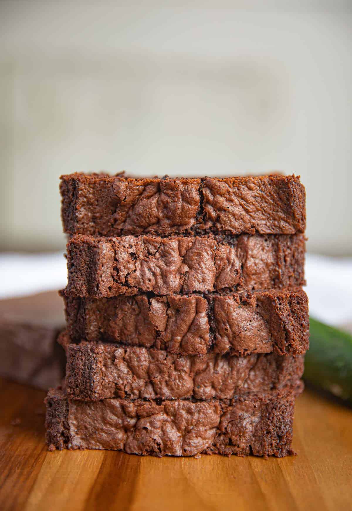 Chocolate Zucchini Bread stacked on plate