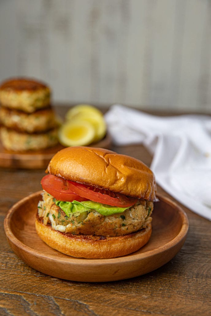 Crab Cake sandwich with tomato and lettuce