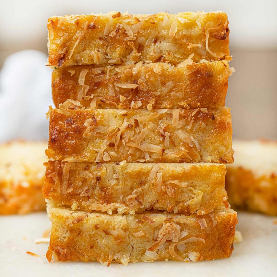 Pineapple Coconut Bread slices stacked