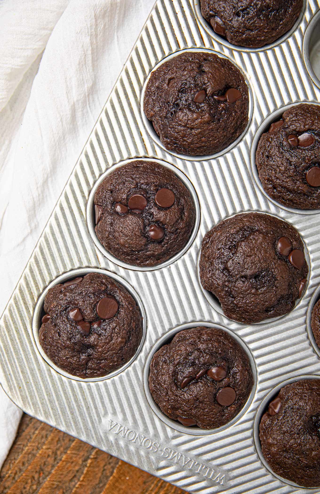 Chocolate Banana Muffins in muffin tin