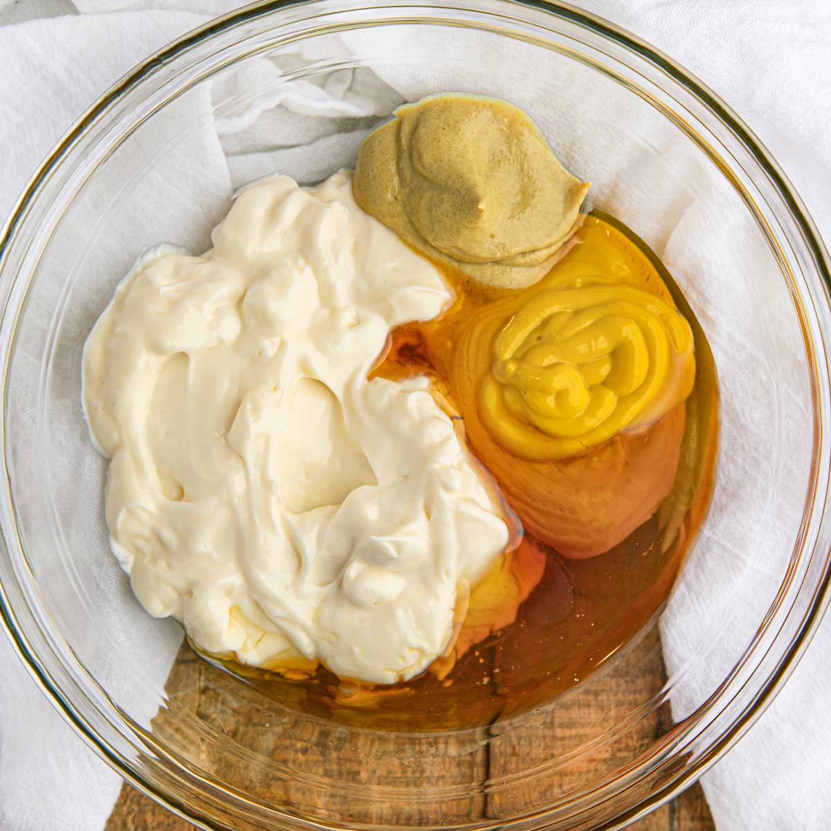 Honey Mustard ingredients in glass bowl