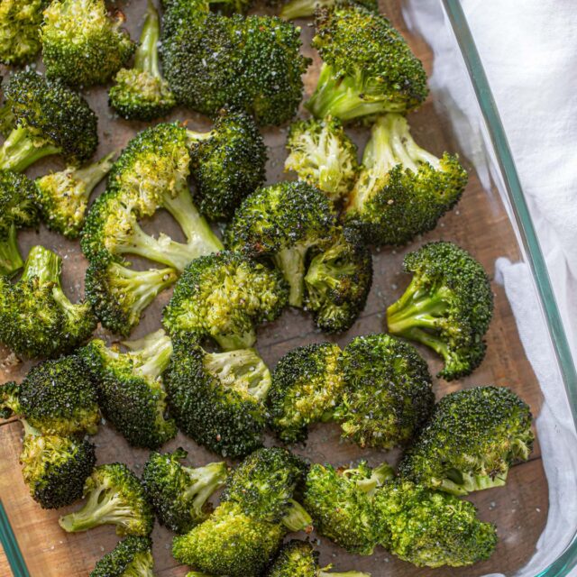 Roasted Broccoli Recipe in glass dish
