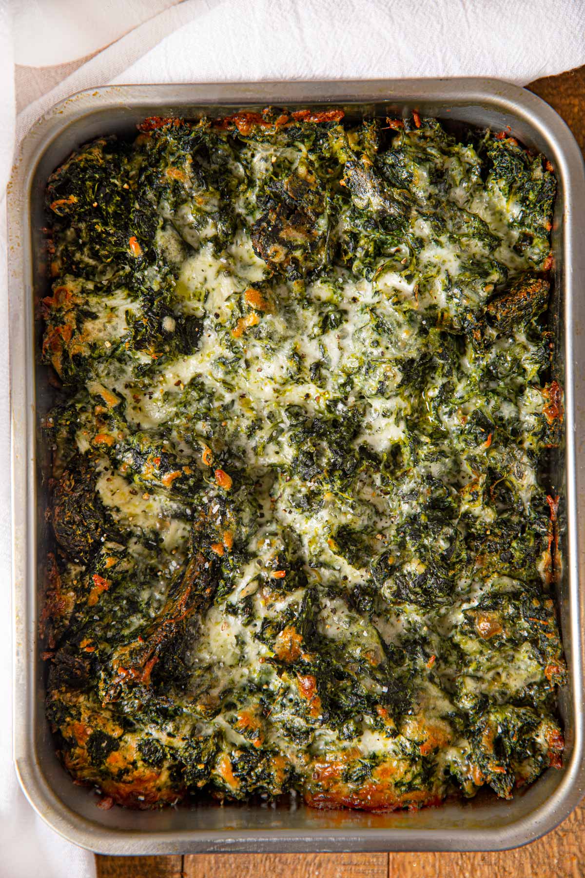 metal baking pan of Spinach Gratin